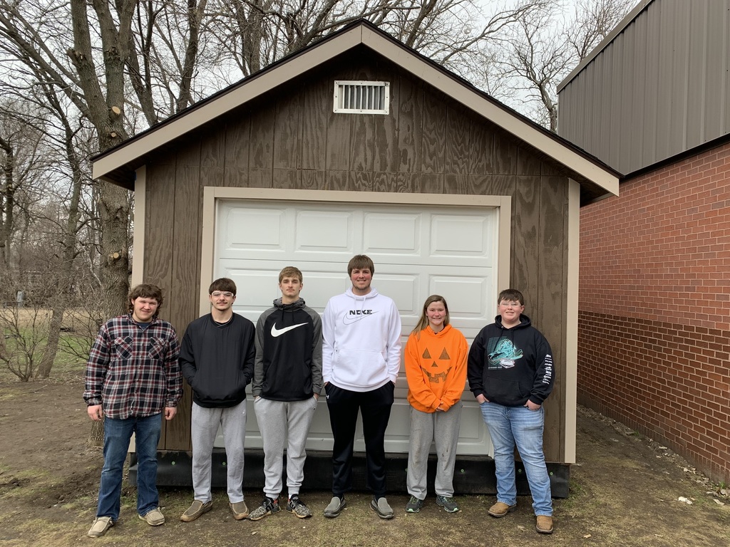 Building Trades Class:  Left to Right:  Anthony Heumiller, Cody Miles, Nate Edwards, Micah VanRuler, Jenna Condon, Seth Simpson